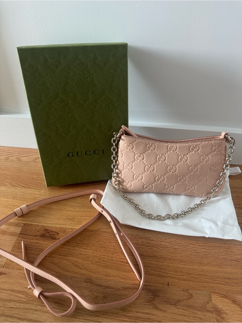 NWT Gucci Pink Embossed Leather Mini Shoulder Bag